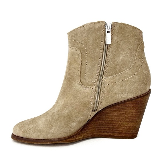 NEW Lucky Brand Wadier Booties Size 7.5 Wedge Heel Tan Suede Ankle Boots New - Picture 4 of 11